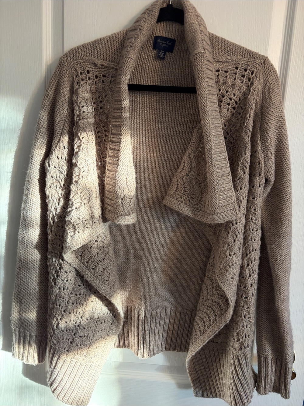 American Eagle Outfitters Taupe Open-Front Cable Knit Cardigan